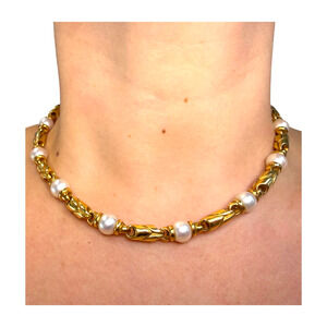 Authentic Bulgari BVLGARI Passo Doppio Pearl & Yellow Gold 18K Italy Necklace